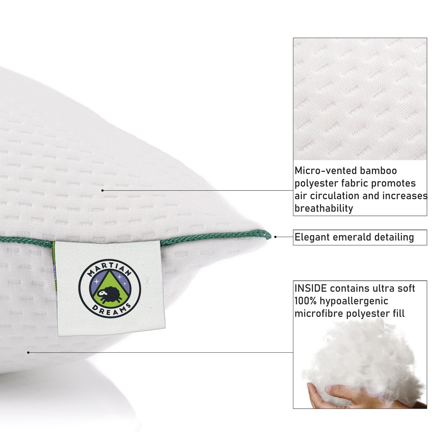 Martian Dreams Velistra - Hotel Bamboo Microfibre Pillows - 2 Pack