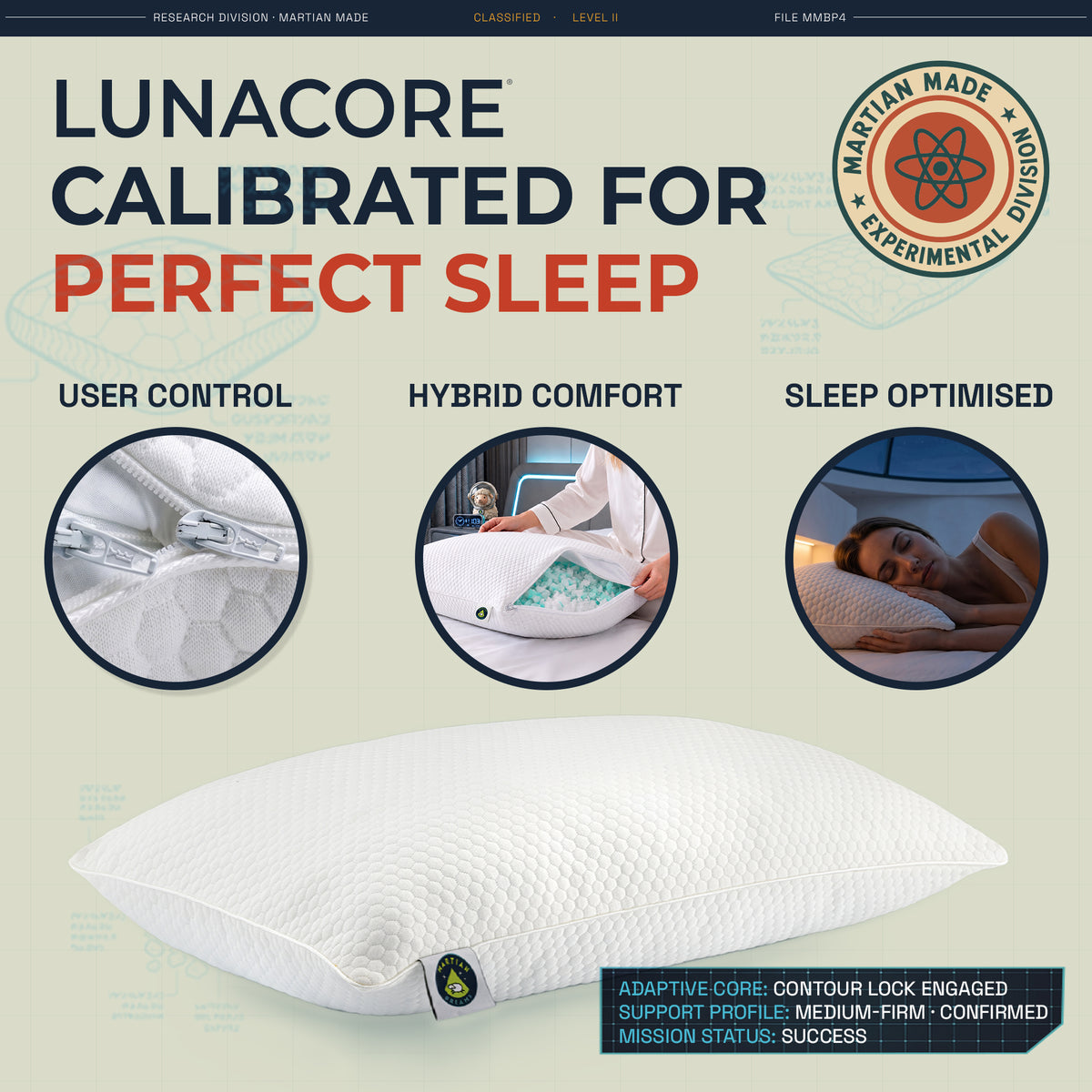 Martian Dreams LunaCore® - Hybrid Pillow - B-Grade - Single Pillow